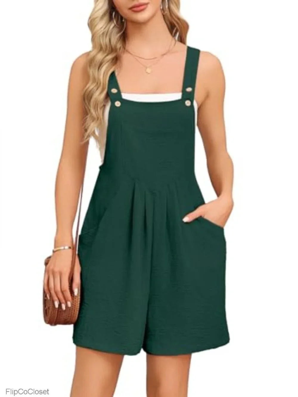 Women's Sleeveless Bib Overalls Casual Summer Jumpsuit Romper with Pockets
